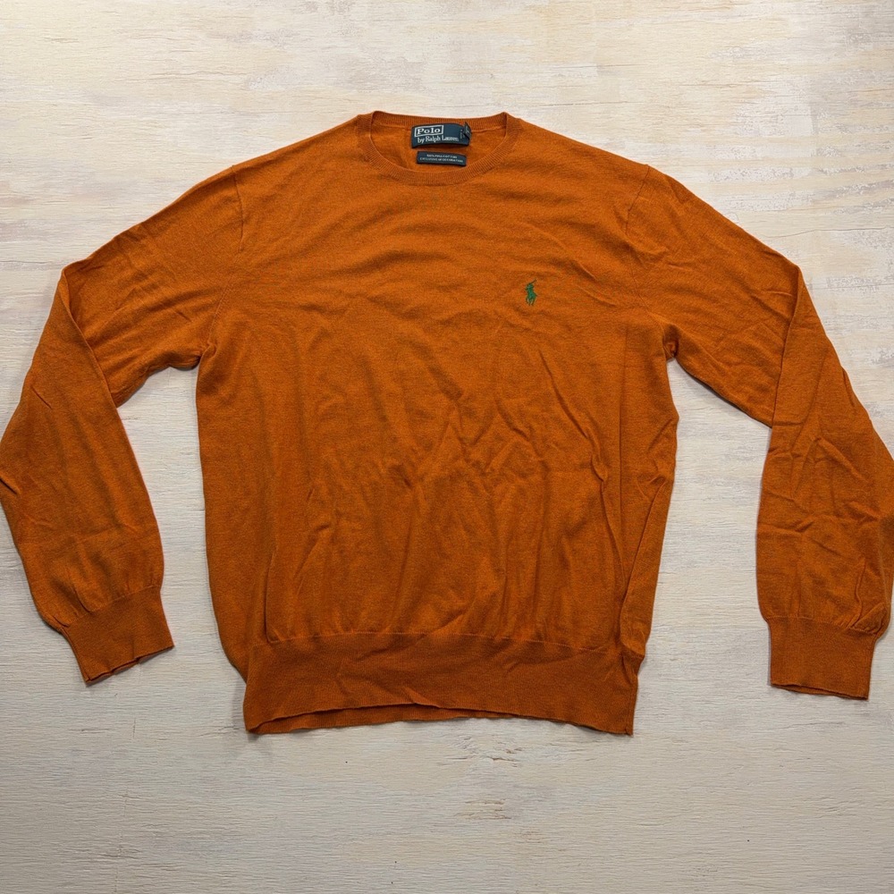 Polo Ralph Lauren Light Sweater Pima Cotton Crewneck Pony Logo Orange Mens M